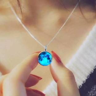 Eye Blings Moonstone Glow in the Dark Moon Round Shape Pendant For Women Girls Crystal Stainless Steel Pendant