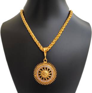 Jemeefly trending Sun Suryadev Pandent With Rope Rassa chain for Mens and Boys. Gold-plated Alloy Pendant Set