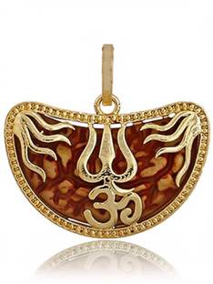 Garima mart Garima Ek Mukhi Rudraksha OM Trishul Pendant Wood, Metal