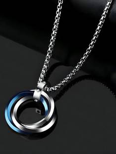 RAPPERSSHOP Three-Ring Pendant Stainless Steel Necklace with Box Chain Sterling Silver Cubic Zirconia Stainless Steel Pendant Set