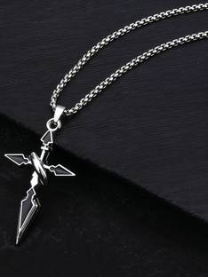 RAPPERSSHOP Cross Pendant with Stainless Steel Box Chain Sterling Silver, Rhodium Stainless Steel Pendant Set