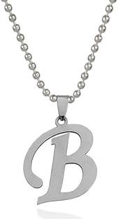 Airtick Silver Name English Alphabet 'B' Letter Pendant Locket Necklace With Ball Chain Stainless Steel Pendant Set