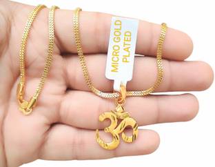 SAPNAPALACE OM CUT DESIGNER GOLD PENDANT WITH GOLD CHAIN Gold-plated Brass Pendant Set
