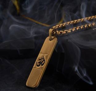 VIANSH Golden Flat Bar Lord Shiva Mahadev Mahakaal Om Pendant Locket Necklace Box Chain Stainless Steel