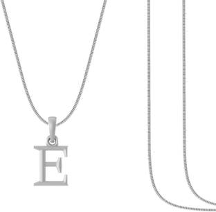 Akshat Sapphire E Letter Alphabet Silver Chain Pendant (92.5%)for kids(Snake Chain:12 Inches) Sterling Silver Pendant