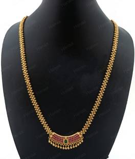 Hanaa One Gram Micro American Diamond Traditional chain Length 24 Inches Gold-plated Brass, Copper Pendant Set