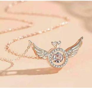MaatPita Angel Wings Diamond Studded Rosegold Pendant And Chain PND521 Diamond Alloy Pendant Set