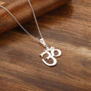 GIVA Sterling Silver Om Pendant with Link Chain for Womens and Mens Rhodium Sterling Silver