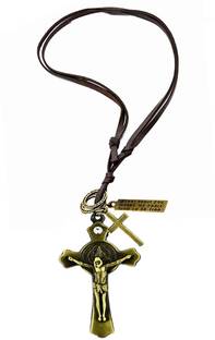 AFH Jesus Christ Crucifix Cross Locket With Adjustable Leather Cord Chain Pendent Metal, Leather Pendant