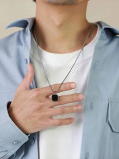 Ruhi Collection Stylish Square Silver Locket Pendant Chain Silver Stainless Steel Pendant