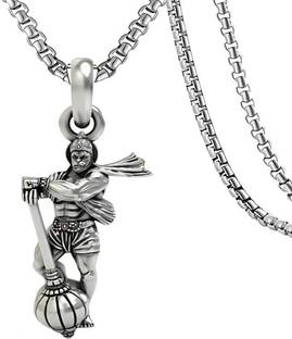 Murliwala Hanumanji Pendant with Round Box Stainless Steel Neck Chain Silver Stainless Steel Pendant
