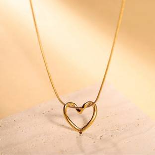 Devora Heart shape gold plated pendent chain for girls and women Gold-plated Stainless Steel Locket