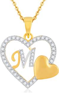 Kanak Jewels Love Heart Pendant "M" Letter Gold Plated for Girls Women Men Chain Pendant Gold-plated Cubic Zirconia Brass Pendant