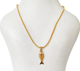 Khushal Latest Gold Plated Excellent Quality Fish Pendant design Micro Polish With Snake Chain For Girls And Boys Gold-plated Brass, Alloy
