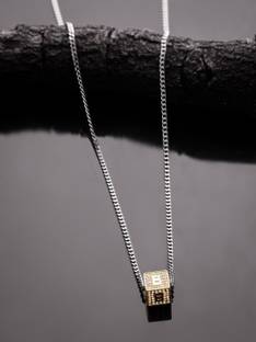 Roadster Silver-Toned Silver-Plated Cubic Zirconia Square Pendant With Chain Rhodium Alloy Pendant