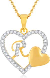 Kanak Jewels Love Heart Pendant "R" Letter Gold Plated for Girls Women Men Unisex Couple Alphabet Pendant in American Diamond Jewellery Set alphabet Cubic Zirconia Brass Chain Pendant Gold-plated Cubic Zirconia Brass Pendant