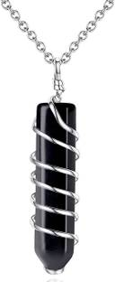 Multiagate Black Obsidian Necklace Wire Wrapped Healing Crystal Point Pendant Crystal Crystal Pendant
