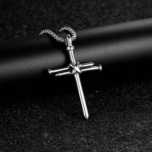 Syfer Christian Jesus Cross Nail Pendant for Men/Boy Stylish Biker Cross Locket Silver Stainless Steel Pendant