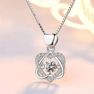 STYLE KRAFT Dancing Diamond Charming Double Heart Pendant with Link Chain Valentines Gifts Sterling Silver, Platinum, Silver Cubic Zirconia, Diamond, Zircon Alloy, Stainless Steel Pendant Set
