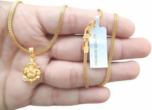 SAPNAPALACE Ganpati ji Gold locket with 2 line Gold plated chain Gold-plated Brass Pendant Set