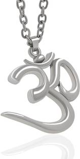 Gift Nest Classic Om Symbol Pendant Locket With Chain Necklace For Men And Boys Silver Stainless Steel Pendant Set