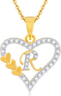 एसके ज्वेल्स Valentine Collection Pendent "R" Letter Heart Diamond Gold-plated Cubic Zirconia Gold-plated Cubic Zirconia पीतल पेंडेंट