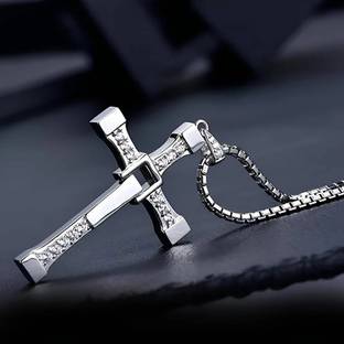 kazare Men Pendant | Pendant For Men | Boy Pendant | Chain Locket | Cross Locket Rhodium Agate Alloy