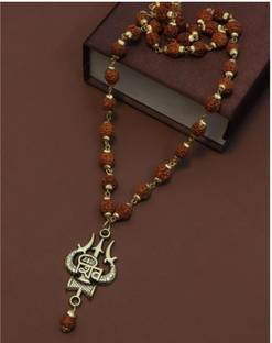 TODANI JEMS Shiv Trishul 5 Mukhi Rudraksha Stainless Steel Locket Set