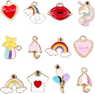 FANC Cute Enamel Coated Metal Charms/Locket/Pendants, 12 Designs / 36Pcs Packet Enamel Alloy Locket Set