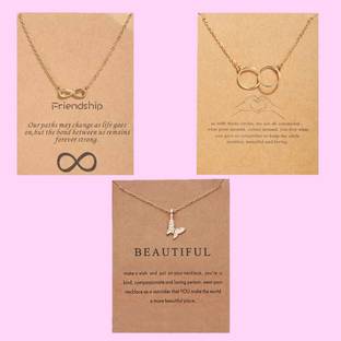 AVR JEWELS Pack Of 3 Gold Plated Infinity, Friendship & Butterfly Pendent For Women & Girls Gold-plated Alloy Pendant Set