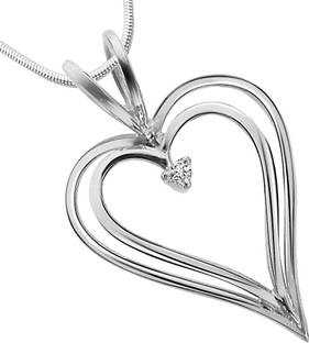 Surat Diamond Twin Row Heart Pendant – 925 Sterling Silver, Adorned with Real Diamonds, Sterling Silver Diamond Sterling Silver Pendant