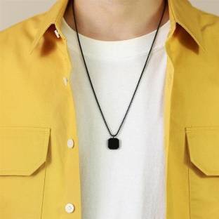 Bhagwati trader Men's Jewellery Black Silver Chain For Men Boys Geometric Stainless Stainless Steel Pendant