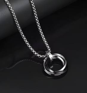 Murliwala 3 Circle Black Silver Ring Pendant Locket with 24inch Stainless Steel Box Chain Stainless Steel Pendant