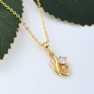 PYR JEWELS Peacock Design Locket with simple Gold Plated Brass Chain for Women & Girls Gold-plated Cubic Zirconia Alloy Pendant Set