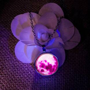 Gift Nest Night Glowing Moon pendant locket stainless steel pendant silver chain Rhodium Stainless Steel