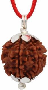 A & S VENTURES 4 Mukhi Natural Rudraksha Four Face Mantra Siddha Rudraksh with Certificate Silver Wood Pendant