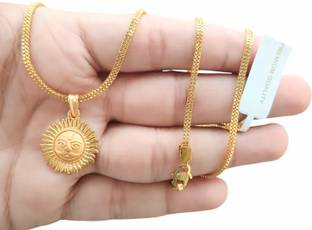 SAPNAPALACE SURYA GOLD LOCKET WITH 2 LINE GOLD PLATED CHAIN Gold-plated Brass Pendant Set