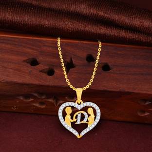 Kanak Jewels Couple Pendant "D" Letter Design alphabet Cubic Zirconia Brass Chain Pendant Gold-plated Cubic Zirconia Brass Pendant
