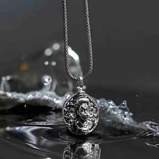 Alvira Men's Silver Chain with Hanuman Pendant Rhodium, Silver Stainless Steel, Alloy Locket