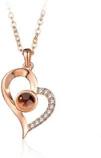University Trendz Stylish I Love You 100 Languages Loving Memory Heart Shape Pendant and necklace set for Women, and Girls (Rose Gold) Gold-plated Cubic Zirconia Sterling Silver Pendant