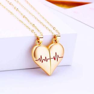 zebisco Magnetic Heart Couple Necklace for him and her for Valentine's Day Silver Alloy, Stainless Steel Locket