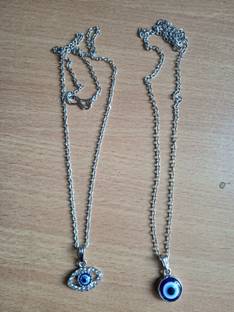 EIT Collection Turkish Evil Eye Charm Pendant Chain for Women and Girls(Pack of 2) Silver Onyx Alloy Pendant