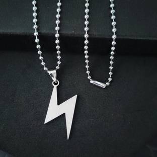 Sullery Solid Sterling Silver Geometric Zig Zag Flash Lightning Bolt Pendant Sterling Silver Stainless Steel Pendant