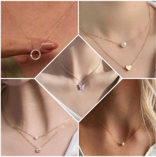 ELCETRATD JEWELLERY shimmeing beautiful pendant and locket pack of 5 combo for women and girls Gold-plated Pearl Alloy Pendant Set