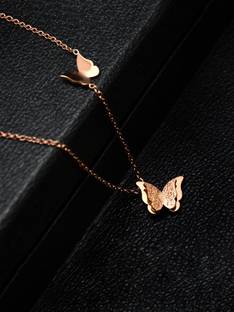 YELLOW CHIMES Express Your Feelings Collection 18K Rose Gold Plated Butterfly Copper Stainless Steel Pendant