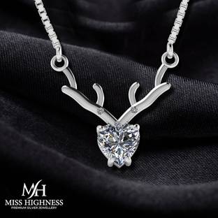 Miss Highness 925 Silver Deer Pendant for Women with Heart Diamond for Party and Daily Wear Rhodium Cubic Zirconia Sterling Silver Pendant