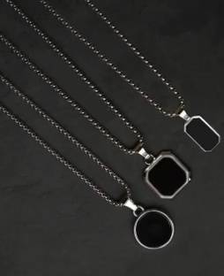 zebisco Combo of 3 Black Locket with Silver Chain For Men Geometric Stainless Steel Silver Stainless Steel, Steel, Sterling Silver Locket