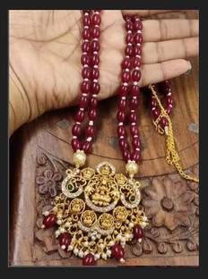 NANDANA COLLECTIONS Maroon AstaLakshmi Pendants Necklace chain Daily Wear Necklace Alloy Pendant Set