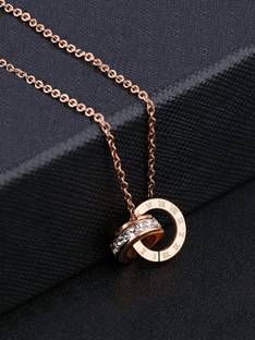 YELLOW CHIMES Rose Gold Pendant Necklace Women Western Crystal Stainless Steel Pendant