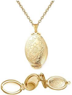 Via Mazzini Expandable Gold Plated Oval Photo Locket Pendant With Chain (NK0984) Gold-plated Brass Pendant